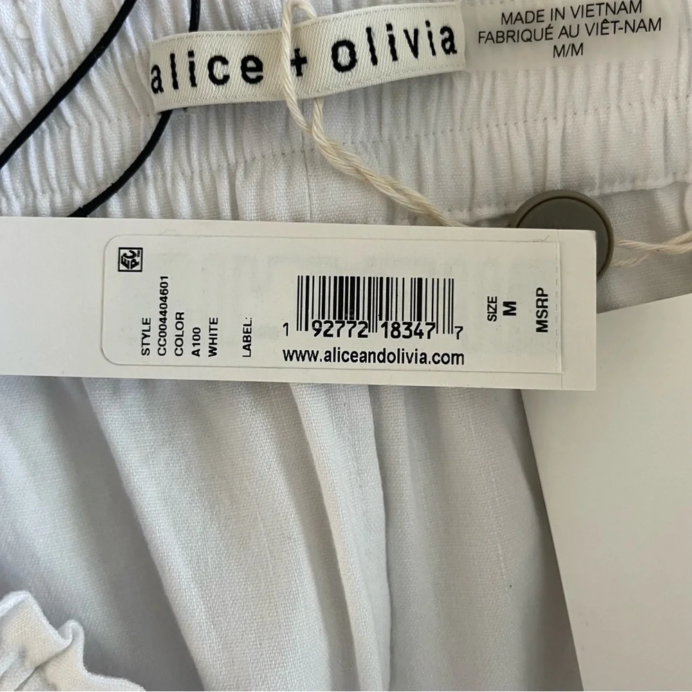 Alice + Olivia Linen Belted Paper Bag Shorts NWT White Medium‎ High Rise Pockets